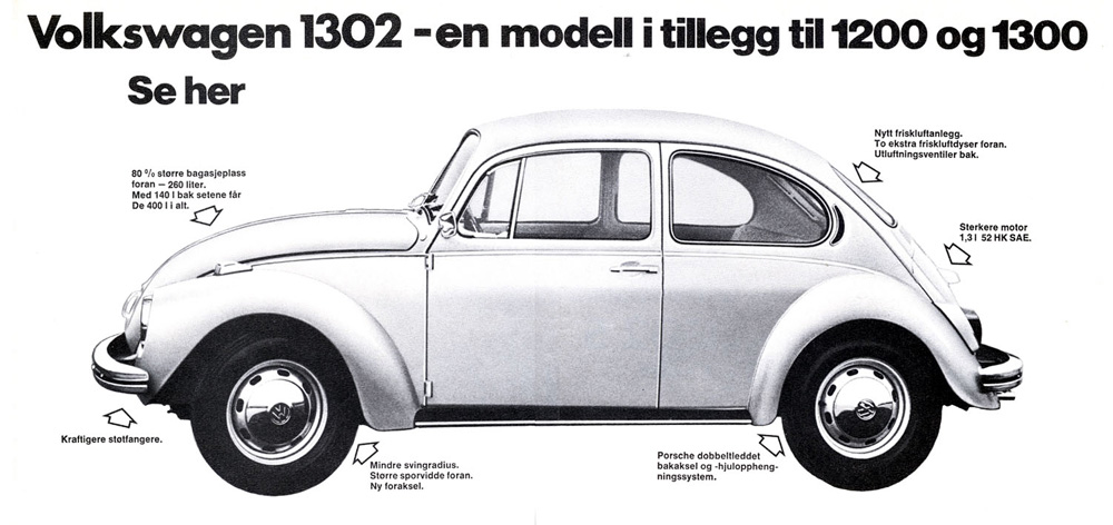 1971 Danish Volkswagen 1302 brochure page 2