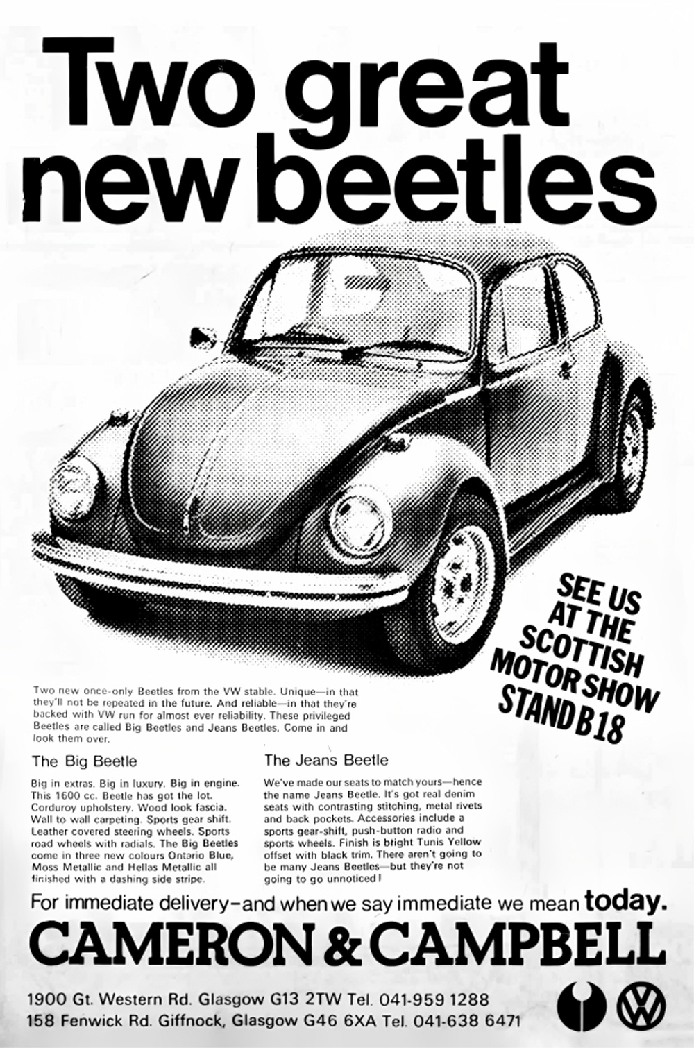 Tow great new beetles Scottish sales ad