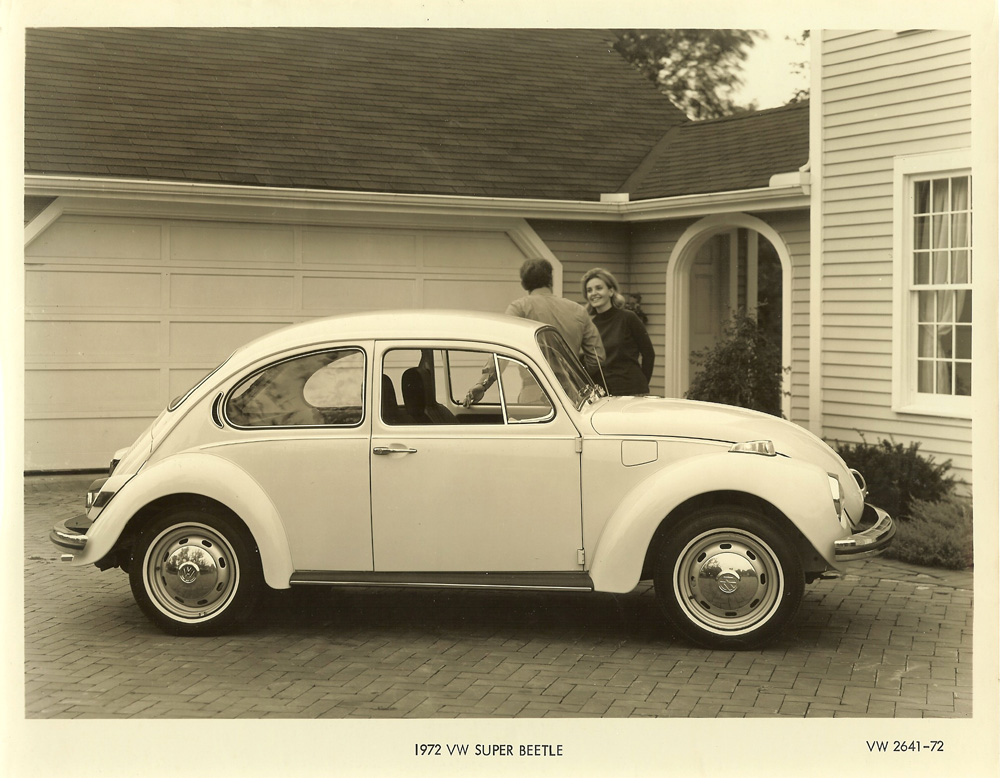 Volkswagen promo picture of a 1972 Super Beetle variant was produced for the North American market. Known internally as the VW 1302 and later 1303 models. On February 17, 1972, the Beetle became the most-produced car in history at that time, surpassing the Ford Model T.