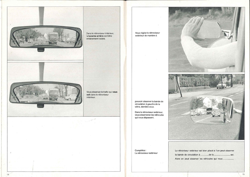 VW driving guide showing how to adjust interior and exterior mirrors for rear visibility