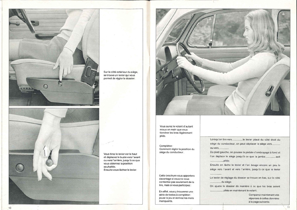 VW guide showing how to adjust the drivers seat backrest and proper driving posture