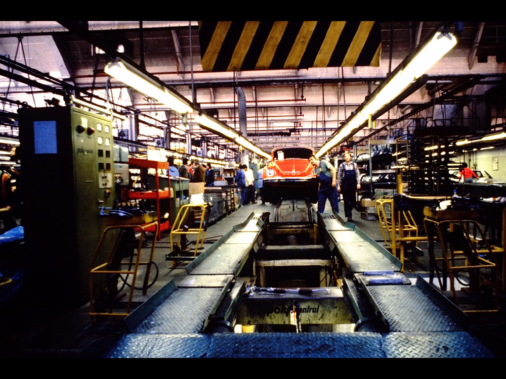 1979 Super Beetle convertible on the assembly line