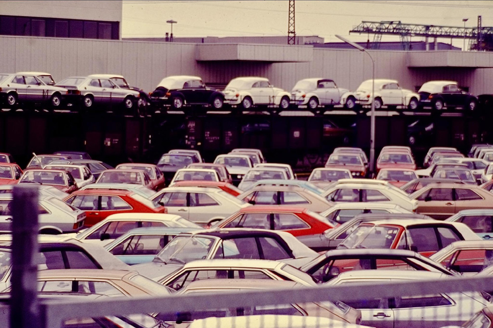 VW Golf convertibles and VW Scirocco models parked in the main yard