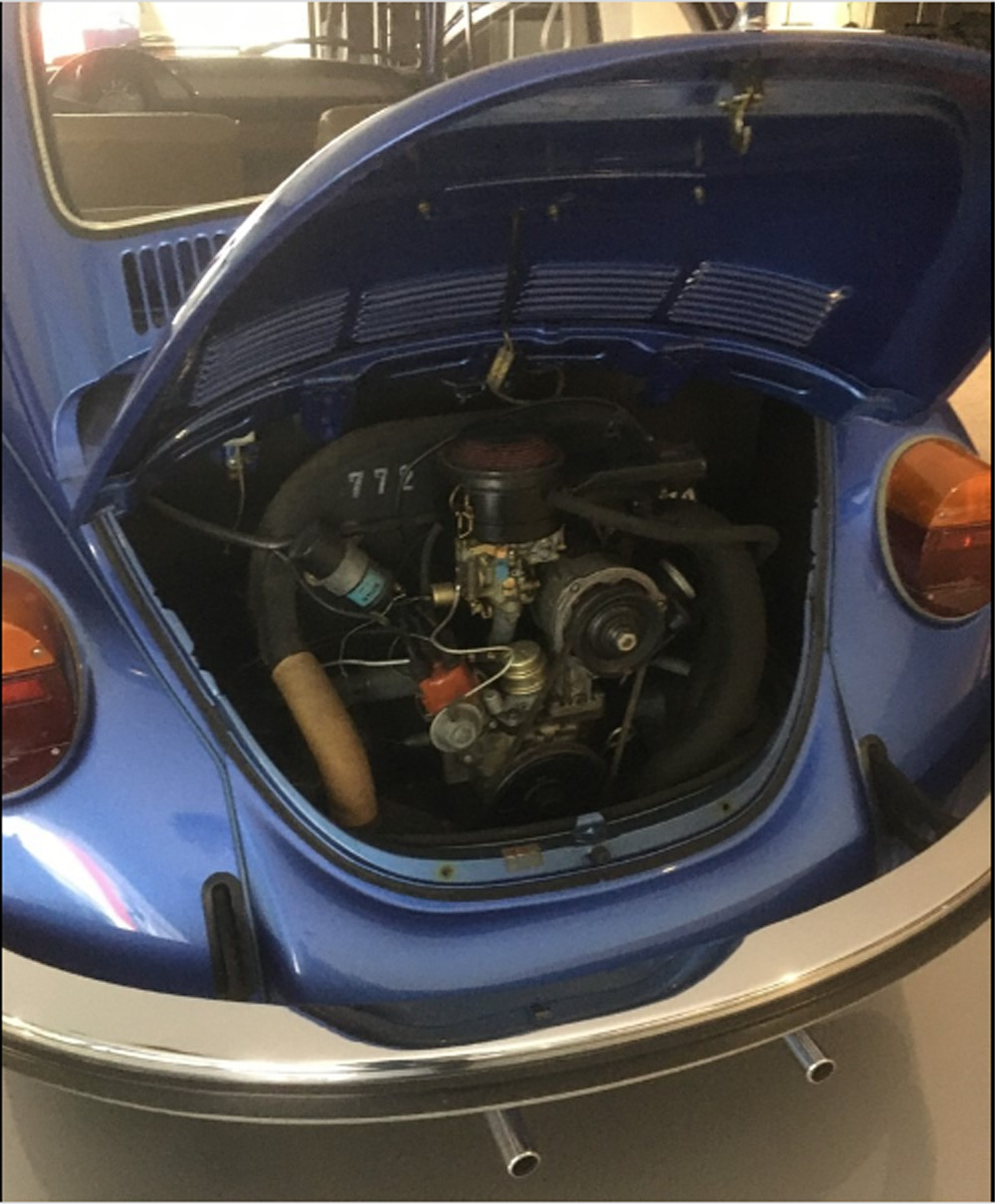 The 'home made' last ever Beetle to be made at Volkswagen Brussels. View of the 1200 engine