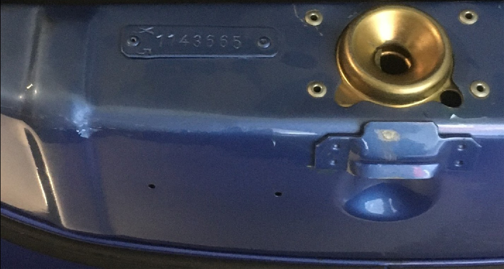 View of the front apron of the last ever Beetle built by Volkswagen Brussels